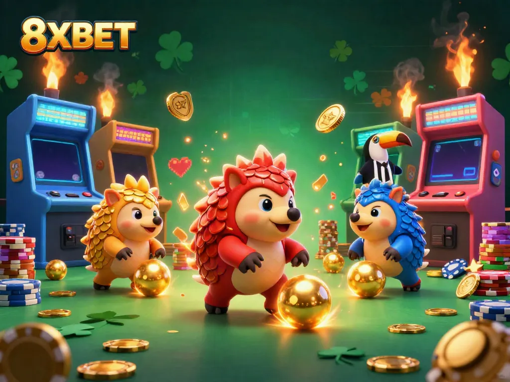 Experience epic gaming with 8XBET as rival pangolins compete in a vibrant casino world.