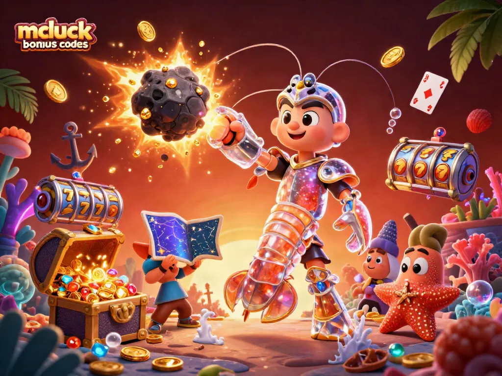 Experience mcluck casino bonus codes with thrilling slot reels and golden gems in this vibrant 3D scene.