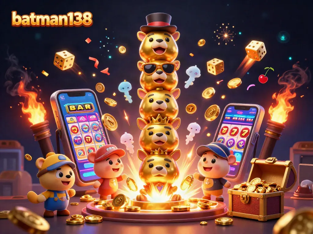 Experience thrilling gameplay at batman138 with vibrant 3D illustrations of jackpot slots and dynamic casino scenes.