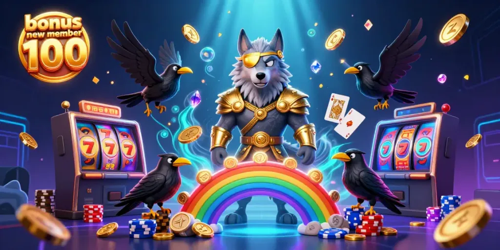 Engage with bonus new member 100 as Odin and his ravens celebrate wins amidst radiant casino elements.