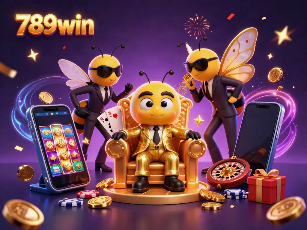 Experience excitement with 789win's diverse games and thrilling atmosphere, all depicted in a rich illustration.