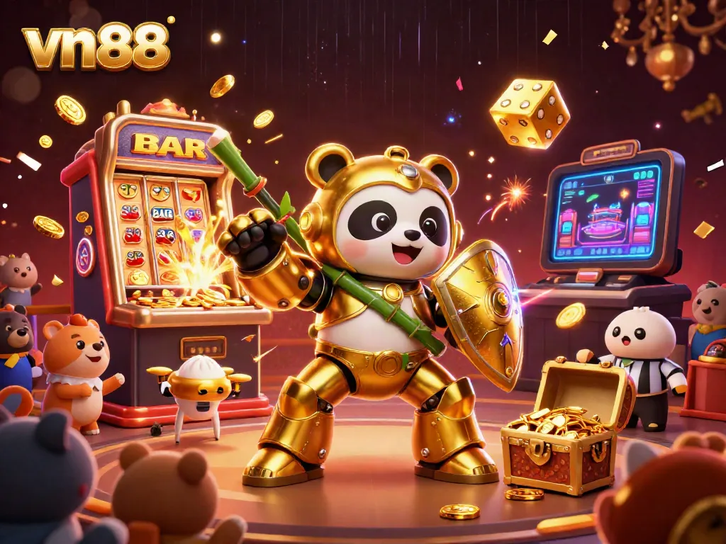 Experience exciting gameplay at vn88 with a dynamic 3D casino illustration featuring a thrilling jackpot scene.