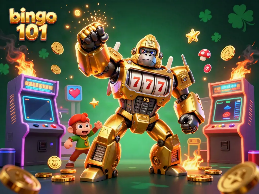 Merayakan keseruan Bingo 101 dengan mekanik gorila emas dan elemen permainan yang cerah.