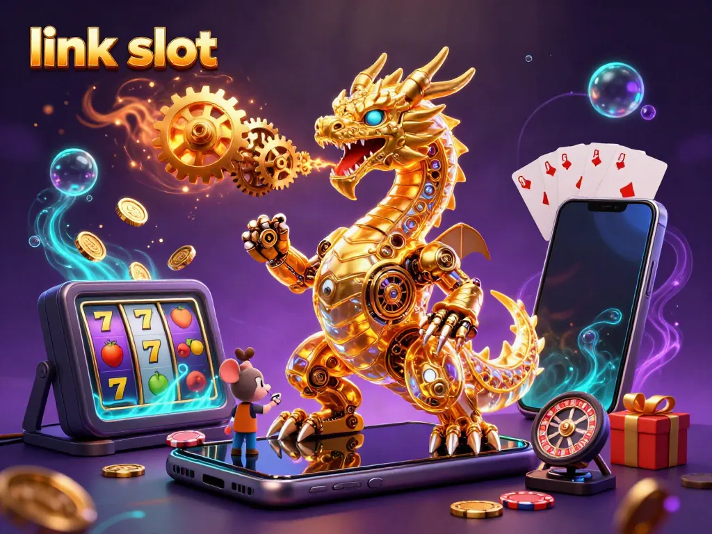 Menangkan permainan link slot dengan simbol slot yang berkilauan dan karakter 3D di tengah cahaya yang memukau.
