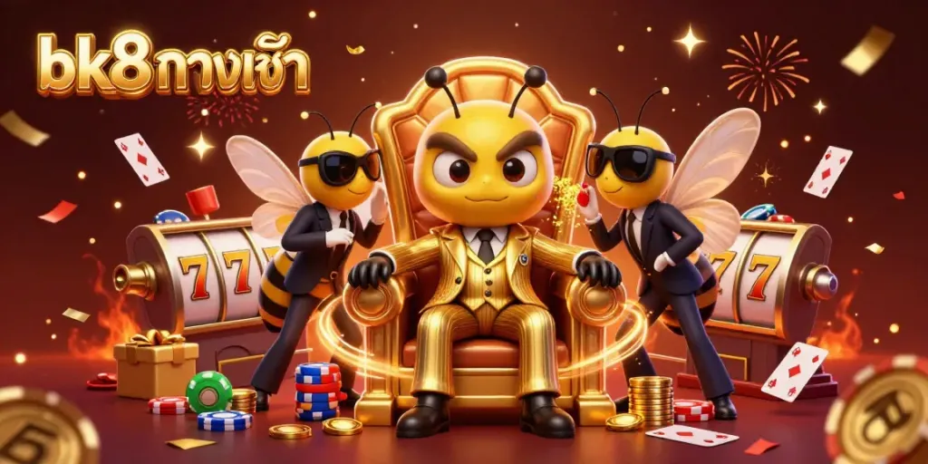 Experience the vibrant world of bk8 ทางเข้า with a dynamic casino scene filled with themed characters and rich visuals.