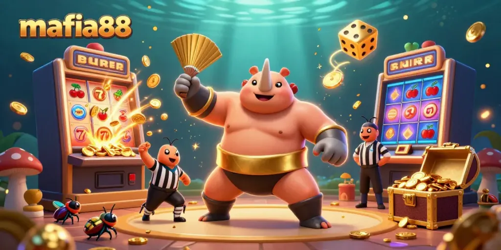 Mengalahkan jackpot di mafia88 dengan ilustrasi gambar berwarna cerah dan menarik.