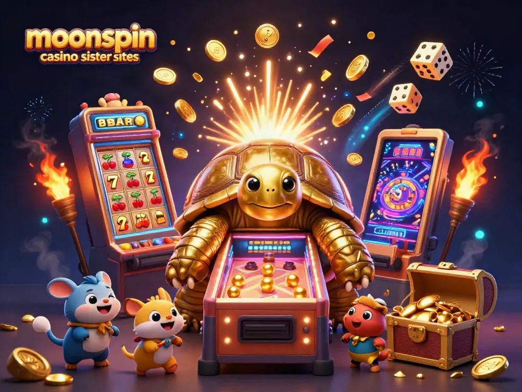 Play exciting games at moonspin casino sister sites featuring 3D golden tortoise and jackpot elements.