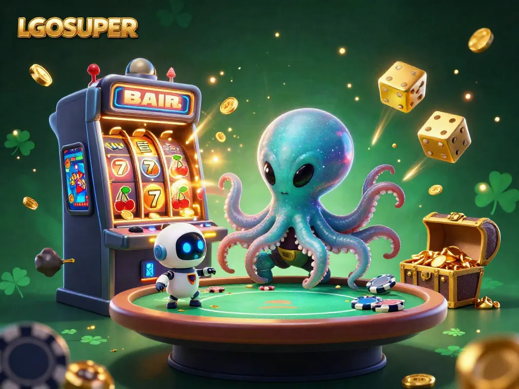 Play exciting games at LGOSUPER with a space-themed casino scene filled with vibrant elements.