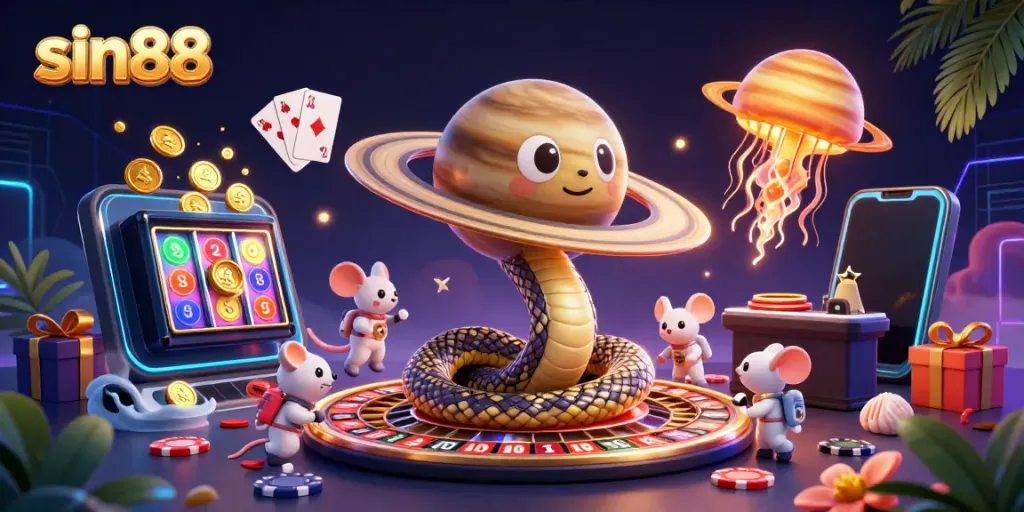 Experience thrilling bets at sin88 with cosmic gaming elements in a vibrant 3D scene.