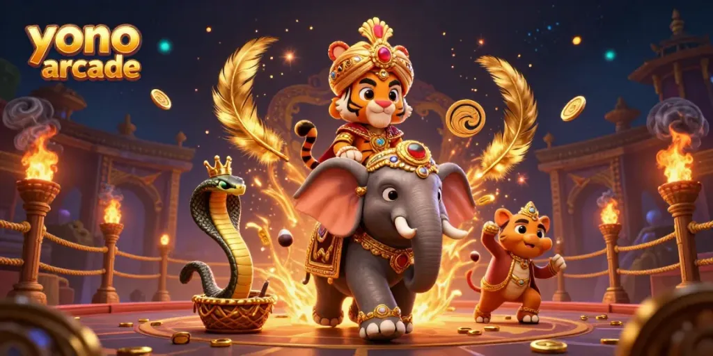 Win exciting prizes with Yono Arcade's immersive casino experience in a vibrant illustration.