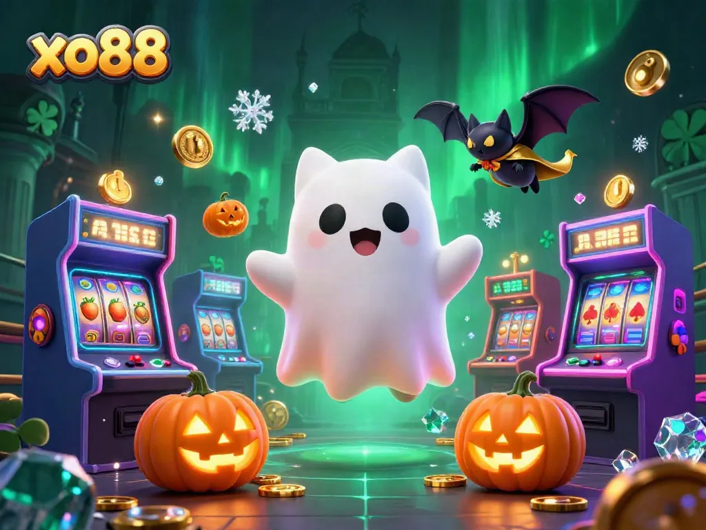Spin the reels and win big at xo88 with ghostly fun in a haunted casino scene.