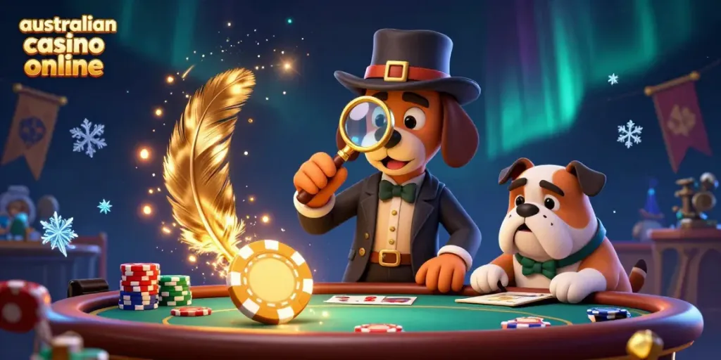 Engage with the fun of australian casino online as a detective and bulldog investigate poker clues amid vibrant game elements.