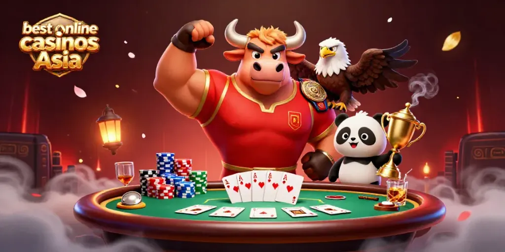 Engage with best online casinos Asia featuring vibrant characters celebrating poker wins