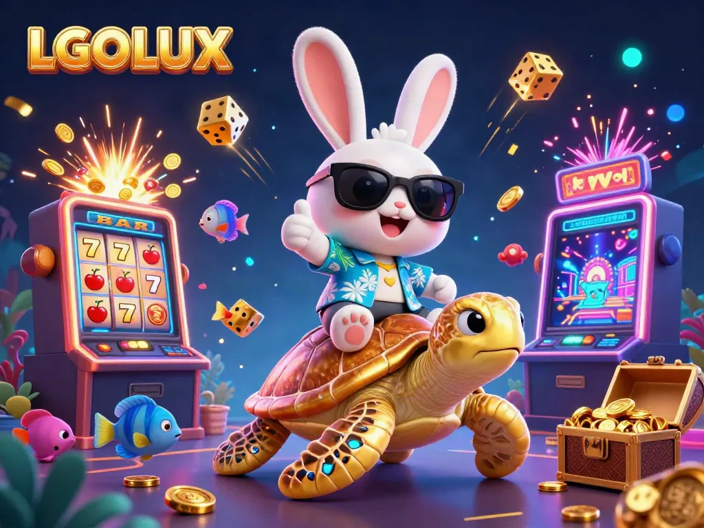 Experience the thrilling LGOLUX gaming world with vibrant characters and casino elements bursting with excitement.