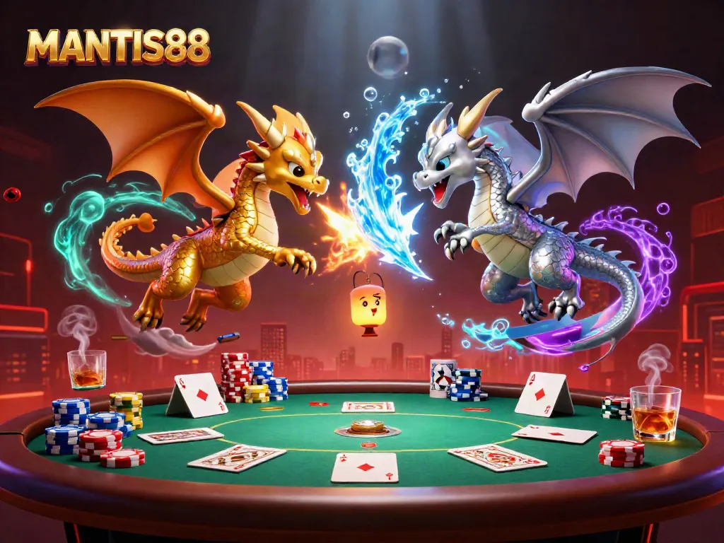 Engage in thrilling gaming action with MANTIS88's 3D dragons and vibrant casino elements.