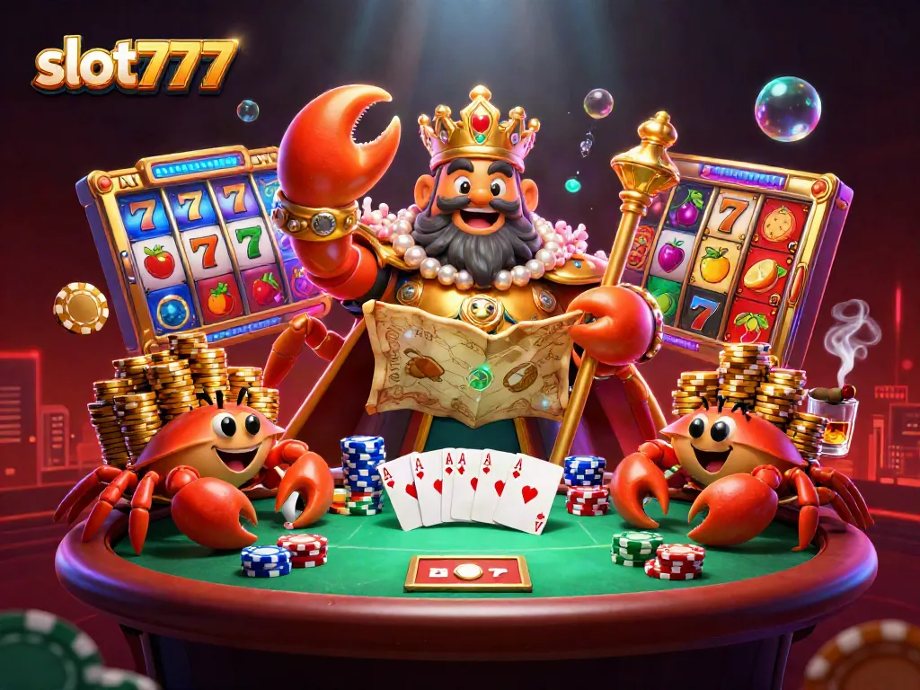 Mainkan slot777 dengan pengalaman mendebarkan menengah dalam ilustrasi kasino yang penuh warna.