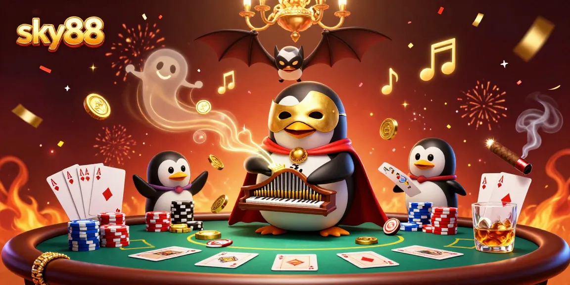 Experience thrilling gameplay at sky88 with a lively casino scene filled with vibrant characters and game elements.