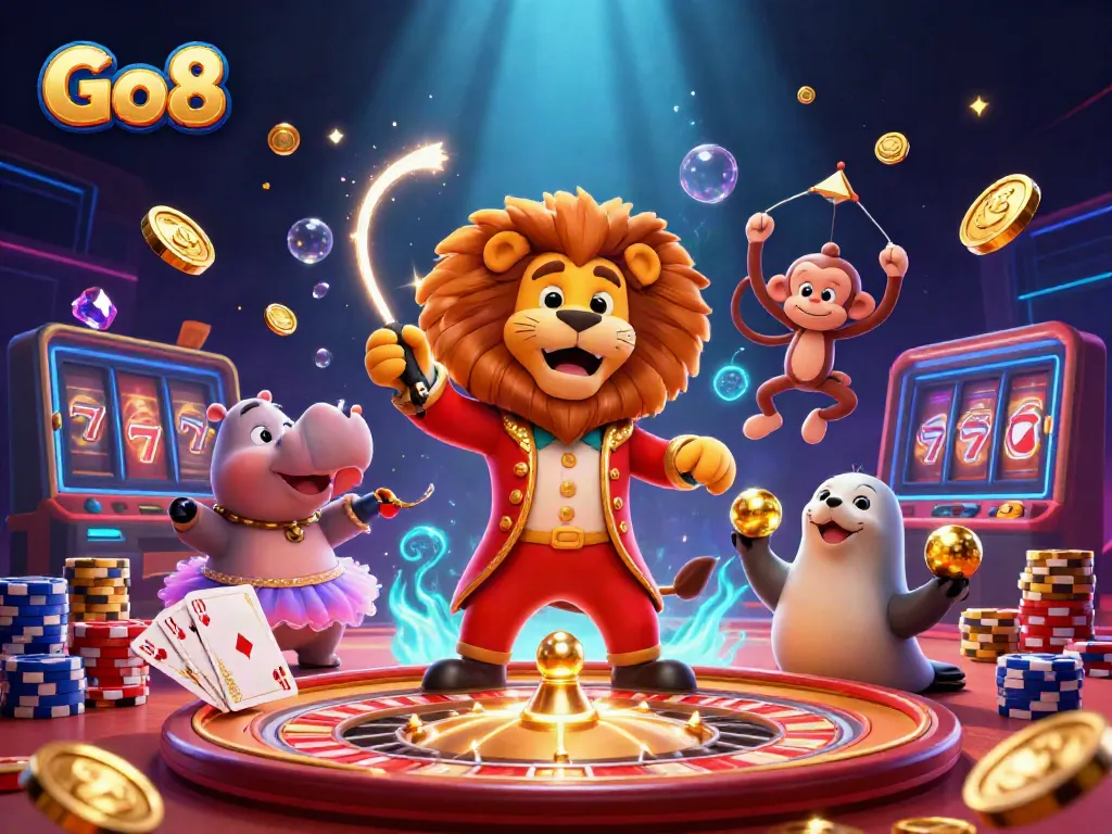 Experience the thrill of Go8 casino with dynamic characters, rich jackpot elements, and vibrant colors.