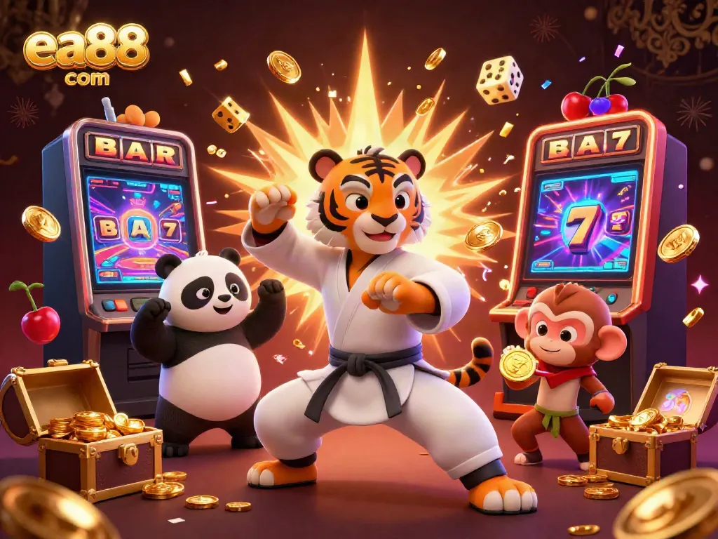 Engage with the thrilling atmosphere of ea88 com as the kung fu tiger master showcases a winning stance amidst dynamic casino elements.