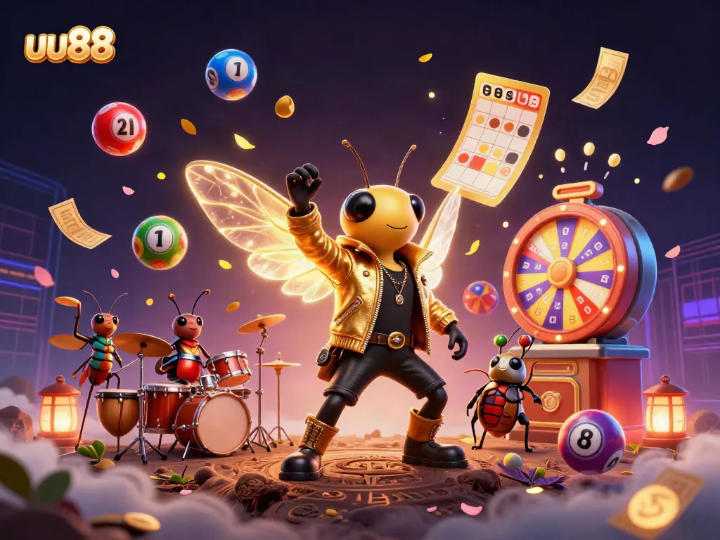 uu88 animated cartoon scene depicting a jackpot celebration with vibrant symbols and lively characters.