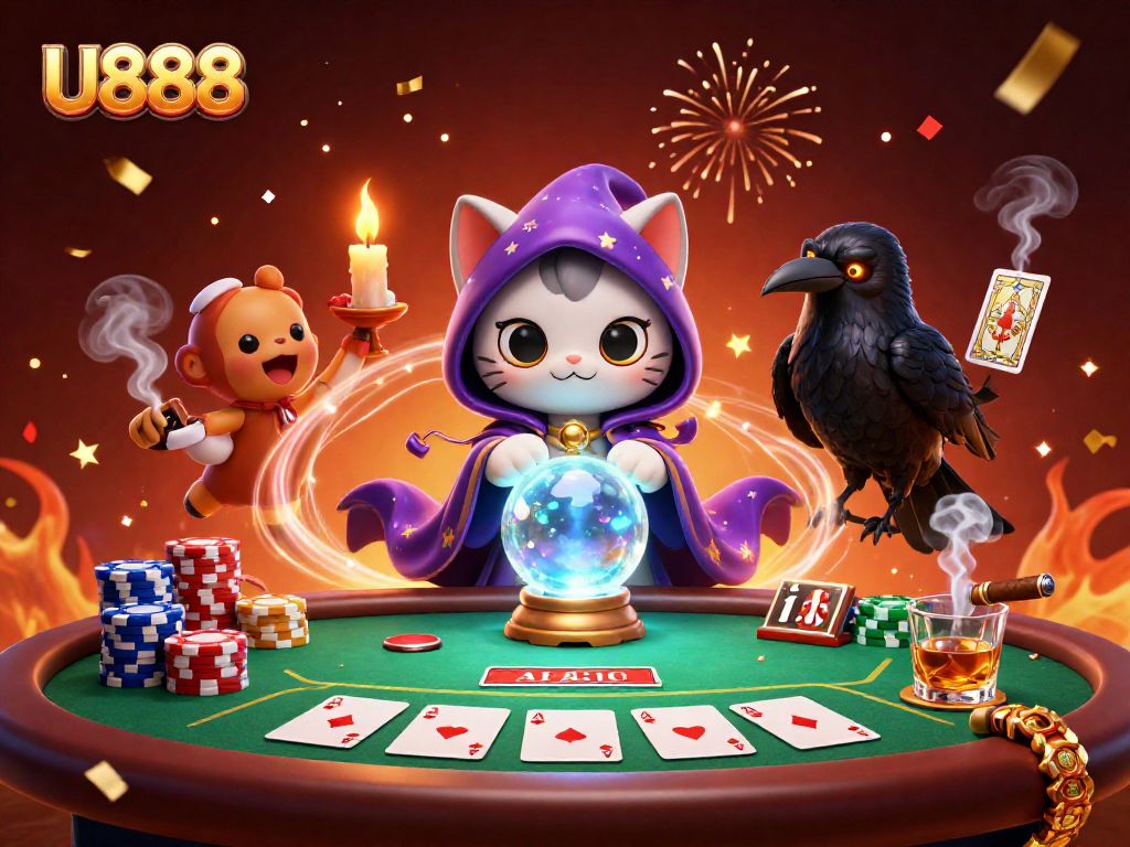 Engage in thrilling poker action with U888 featuring mystic characters and vibrant game elements.