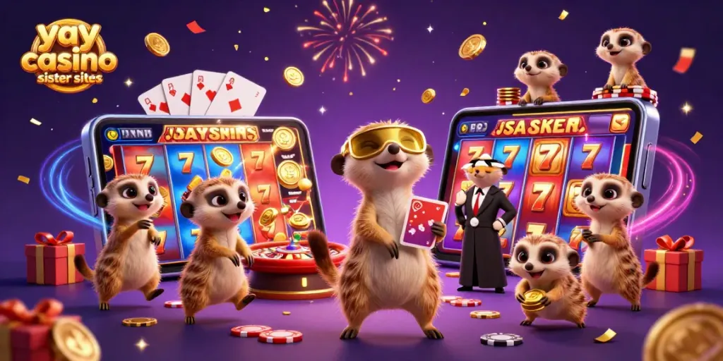 Win big at yay casino sister sites with meerkats in an exciting 3D casino scene.