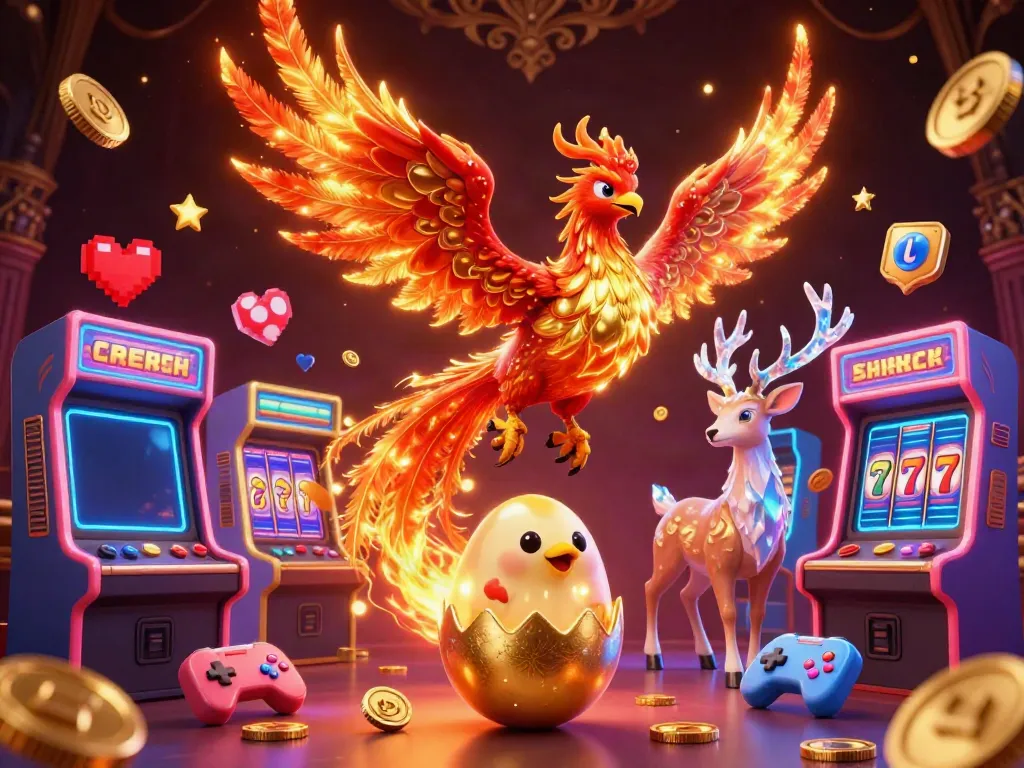 Experience exhilarating gameplay at sky88, featuring vibrant slot machines and dynamic phoenix characters.
