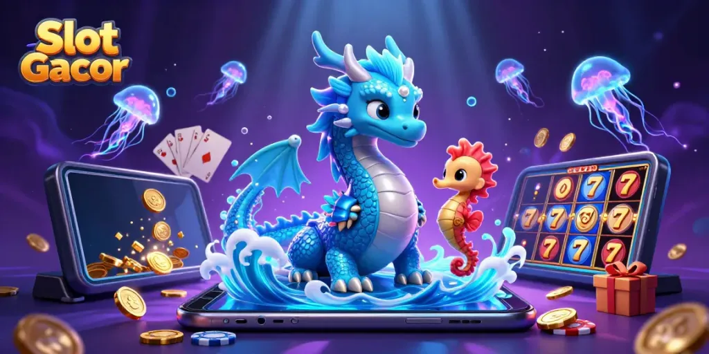 Experience the thrill of Slot Gacor with vibrant visuals showcasing an underwater casino scene.