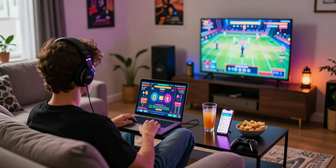 Person enjoying go8 online gaming experience in a cozy living room setup.