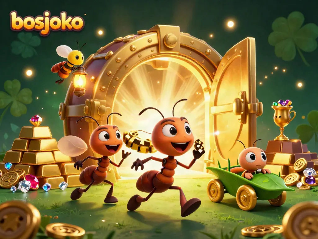 Engage in winning strategies at bosjoko with an exciting animated heist featuring ants, poker chips, and treasure.