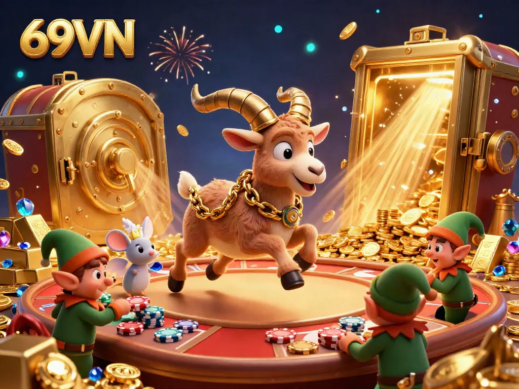 Experience the thrilling gaming scene at 69VN where festive Krampus entertains in a vibrant casino.
