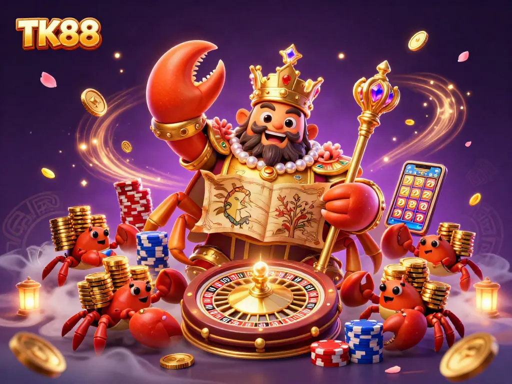 Join the excitement with TK88 as the golden crab emperor rules a vibrant casino world.