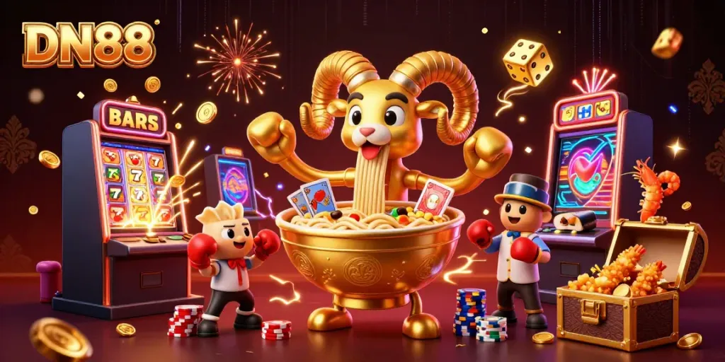 Experience thrilling gameplay at DN88 with our vibrant casino-themed 3D illustration.