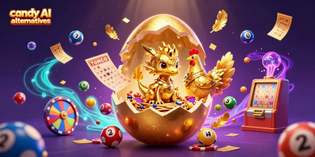 Engage in thrilling adventures with candy AI alternatives showcasing a golden dragon and poker chips.