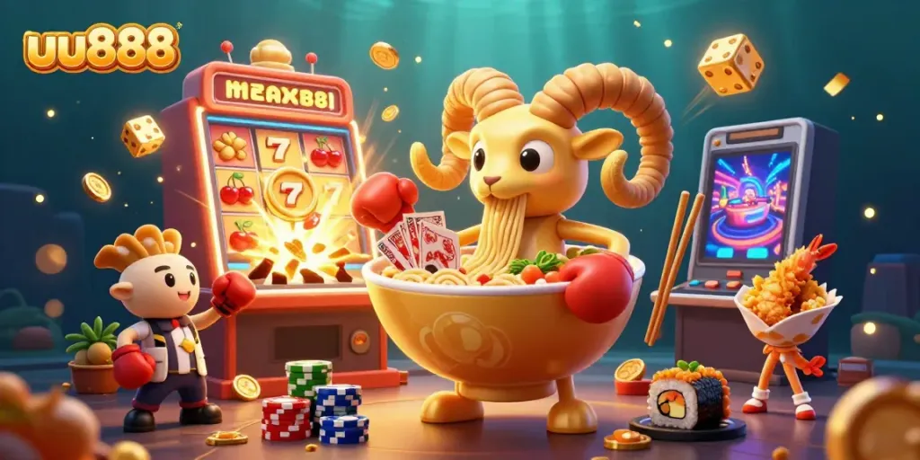 Experience thrilling gameplay with uu888 as colorful characters celebrate around a jackpot explosion of coins.