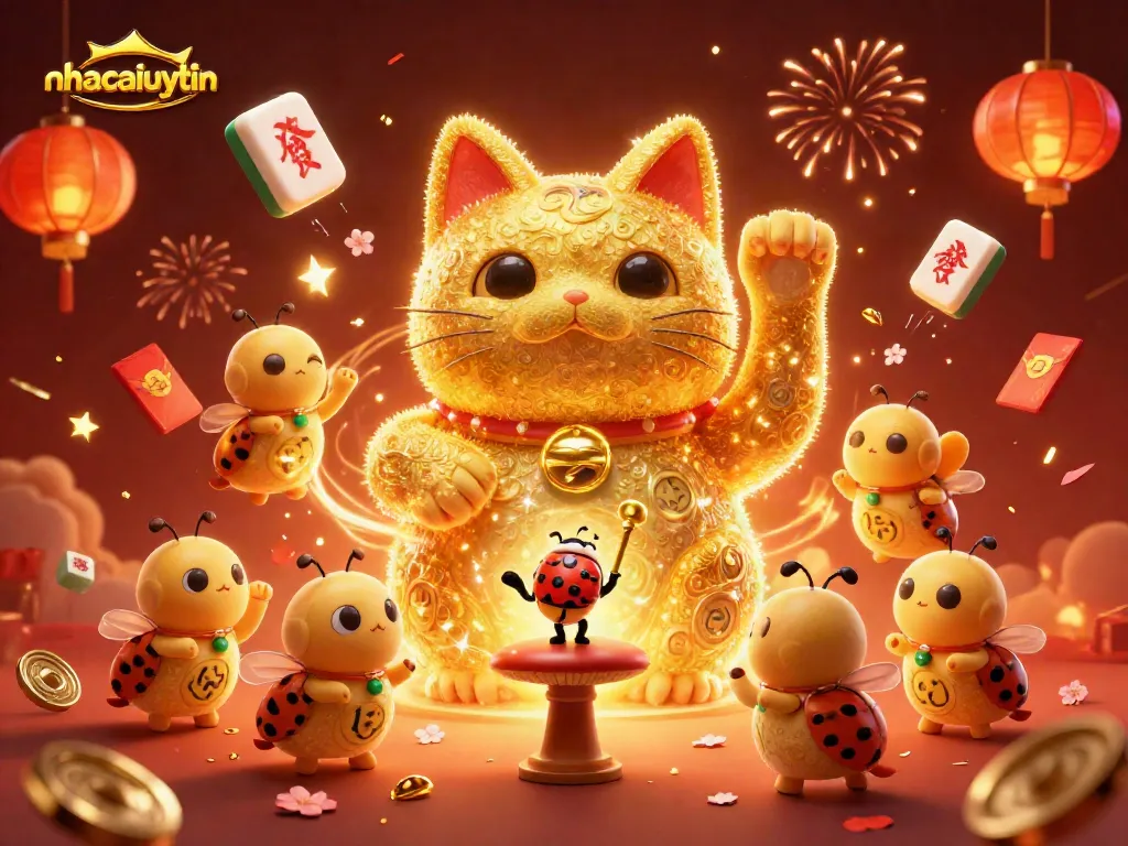 Experience the vibrant energy of nhacaiuytin with a lucky cat illustration showcasing casino elements.