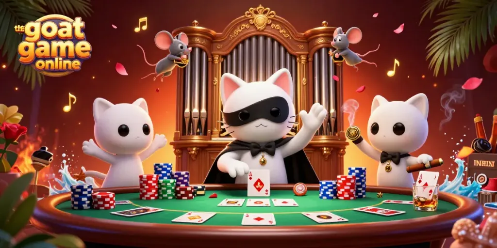 Engage in the goat game online, featuring a whimsical casino scene with vibrant characters and rich details.