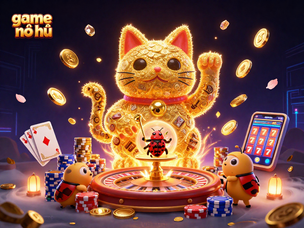 Experience the excitement of game nổ hũ with vibrant fireflies and lucky cat symbolizing luck.