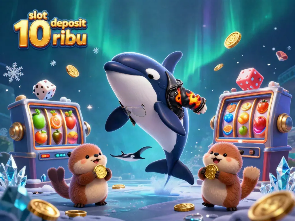 Experience thrilling jackpots with slot deposit 10 ribu in a vibrant casino illustration featuring animated sea creatures.