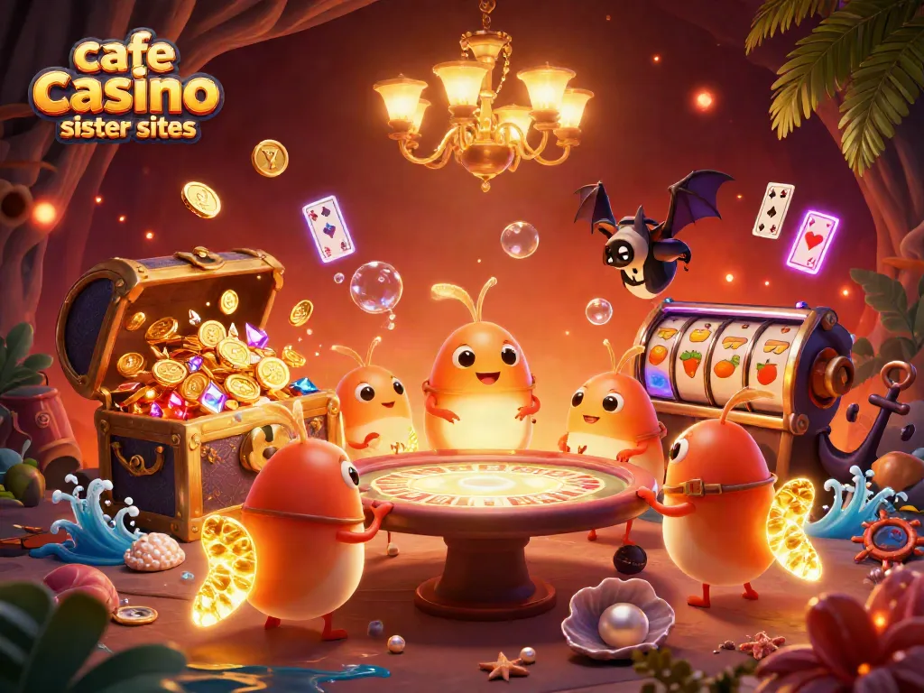 Capture the thrill of playing at cafe casino sister sites with luminous glowworms and vibrant casino elements.