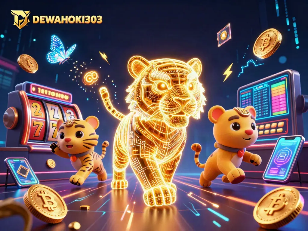 DEWAHOKI303 memberikan sensasi kemenangan dengan ilustrasi slot dan jackpot mega dalam permainan digital.