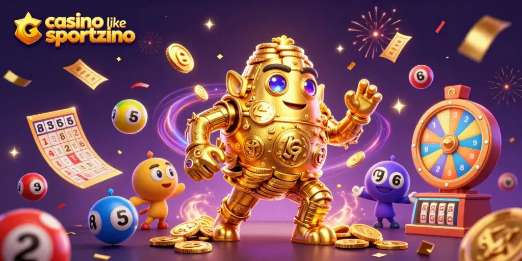 Spin and win at a casino like Sportzino, featuring vibrant elements and a golden golem.