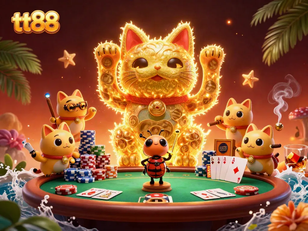 Experience tt88's vibrant casino scene filled with golden luck and lively gaming action.