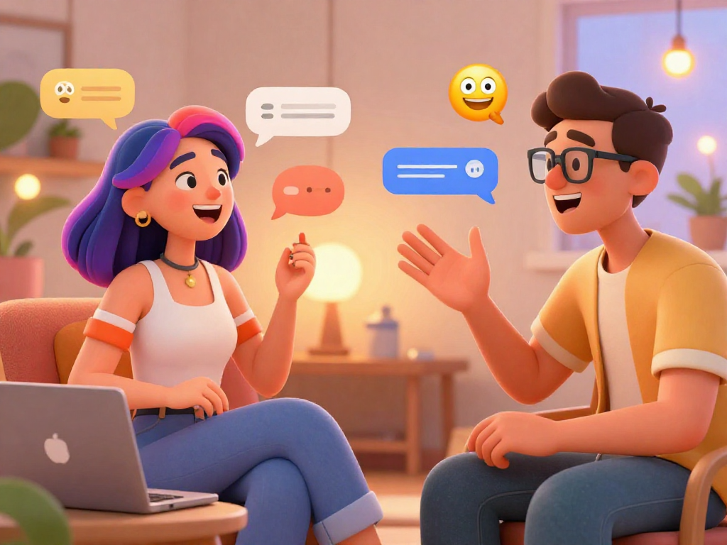 Engaging animated avatars in a lively ai porn chat, showcasing diverse interaction and playful conversation.