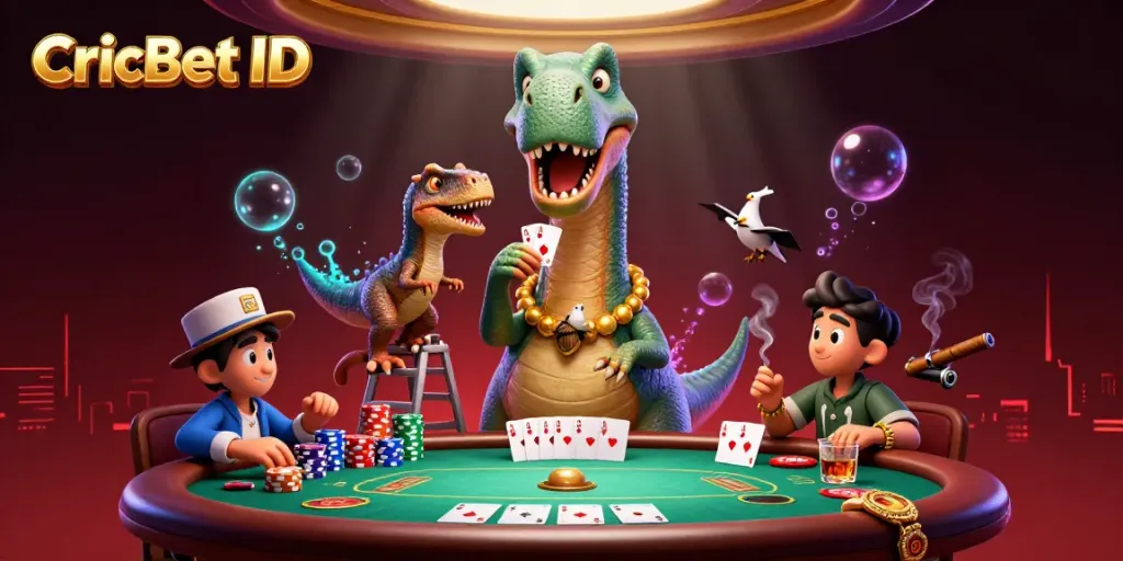 Engage in thrilling gameplay with CricBet ID at a vibrant poker table surrounded by colorful chips.