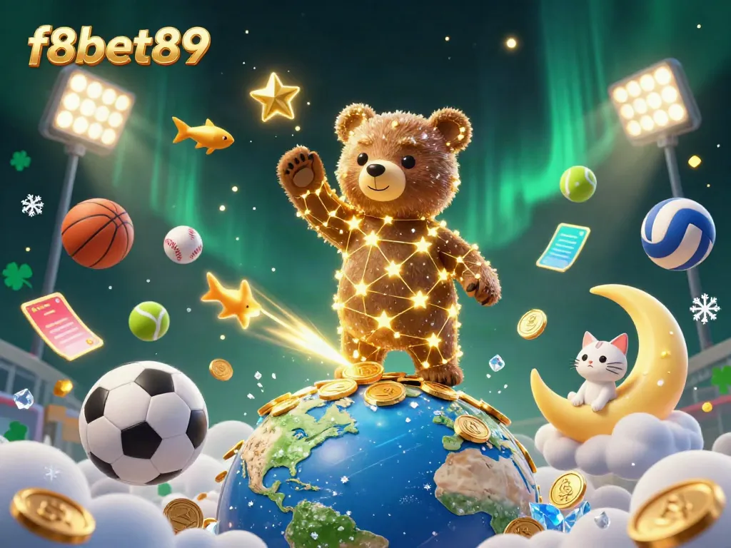 Experience the excitement of f8bet89 with a vibrant 3D casino scene of characters and betting elements.