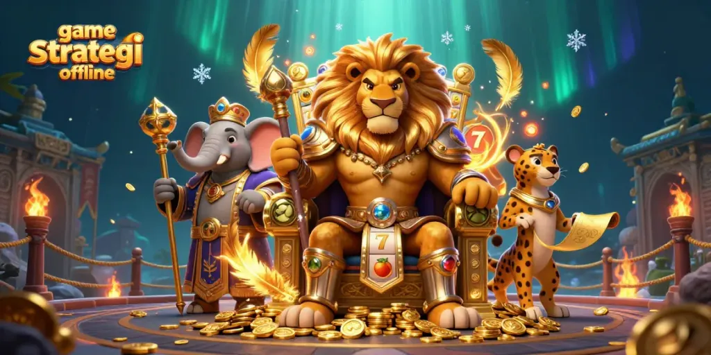 Serunya bermain game strategi offline sambil dikelilingi koin dan elemen kasino yang mengagumkan.