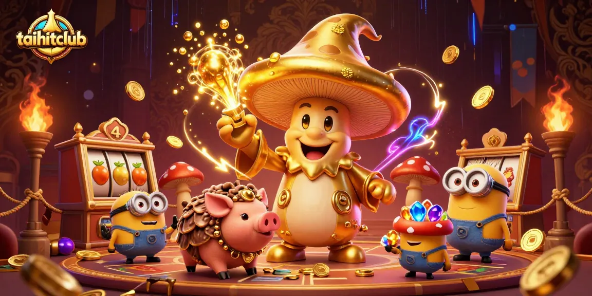 Engage with the magical taihitclub experience featuring a golden mushroom wizard and treasure-filled action.