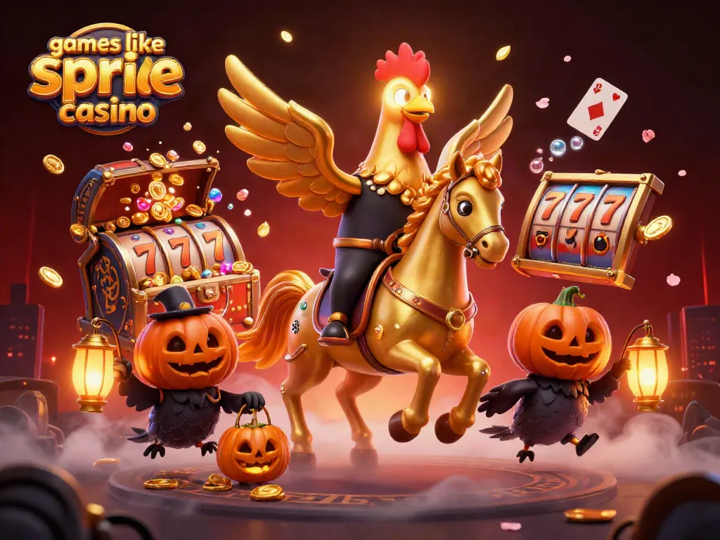 Experience games like spree casino with a golden rooster and treasure in a thrilling casino scene.