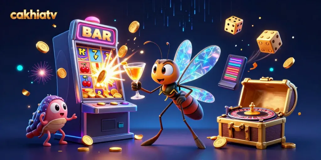 Experience the thrill of cakhiatv with a lively casino scene featuring unique characters and vibrant gaming elements.